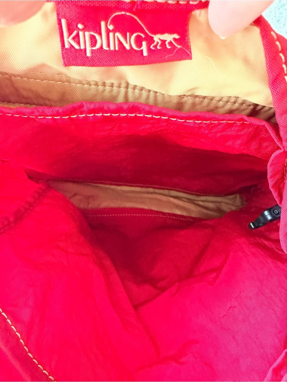 Kipling Canvas Medium Red Keeper Drawstring Backpack